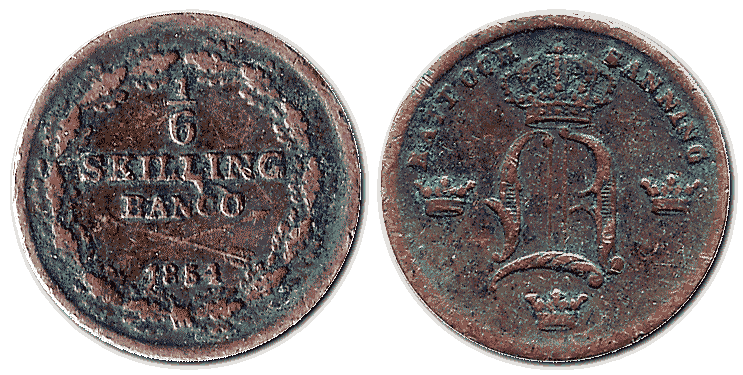 1/6 шведського скиллінга, 1854 р.