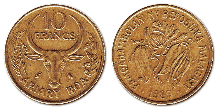 10 мадагаскарських франків, 1989 р.
