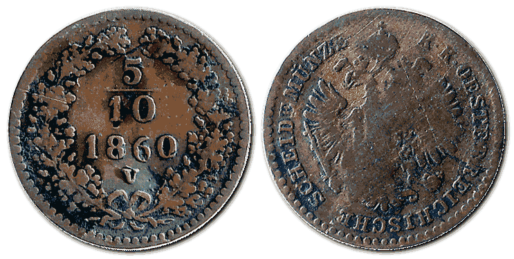 5/10 австрійського крейцера, 1860 р.