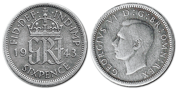 6 британських пенсів, 1943 р.
