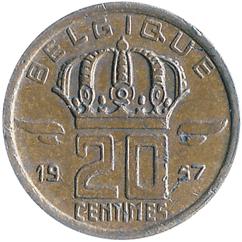 20 Сантимів (Centimes) - 1957 - Бельгія