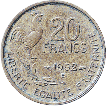 20 Франків (Francs) - 1952 - Франція