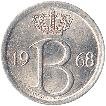 25 Сантимів (Centimes) - 1968 - Бельгія