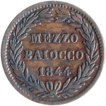 1/2 Байокко (Baiocco) - 1844 - Папська держава (Papal States)