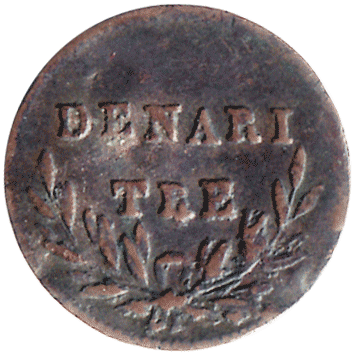 монета Швейцарії (кантон Тічино): 3 Денаро (Denari) – 1835