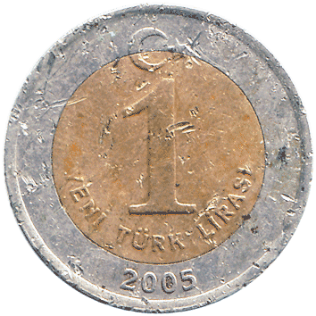 1 Нова Ліра (New Lira) (тур. "Yeni Türk Lirası" - "Нова турецька ліра") - 2005 - Туреччина
