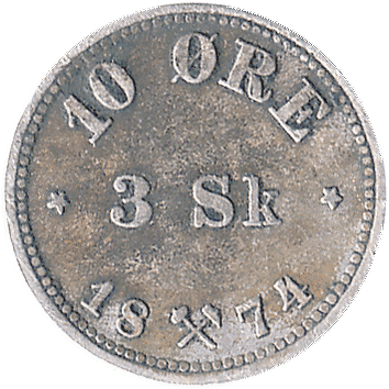 3 Скиллінги (Skilling) / 10 Ере (Ore) - 1874 - Норвегія