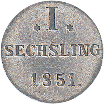 1 Зекслінг (Sechsling) - 1851 - Гамбург - Німеччина