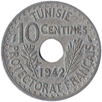 10 Сантимів (Centimes) - 1942 - Туніс
