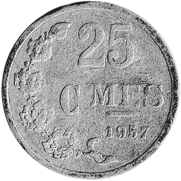 25 Сантимів (Centimes) - 1957 - Люксембург