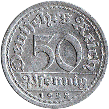 50 Пфенігів (Pfennig) - 1922 - Німеччина - Веймарська республіка
