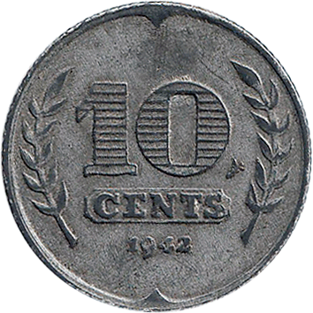 10 Центів (Cents) - 1942 - Нідерланди, цинк - окупаційна монета