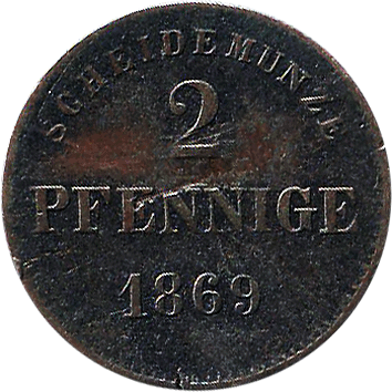 2 Пфеніги (Pfennig) - 1869 - Саксен-Майнінген - Німеччина