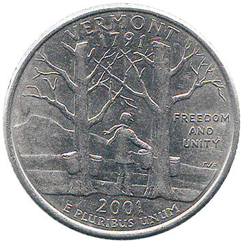 25 Центів (Cents) ("квотер" – "quarter") - 2001 - штат Вермонт - США