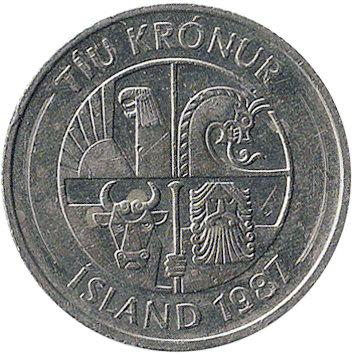 10 Крон (Kronur) - 1987 - Ісландія