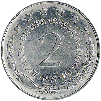 2 Динари (Dinara) - 1977 - Югославія