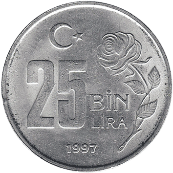 25 000 Лір (Lira) (тур. "Bin Lira" – "Тисяча лір") - 1997 - Туреччина