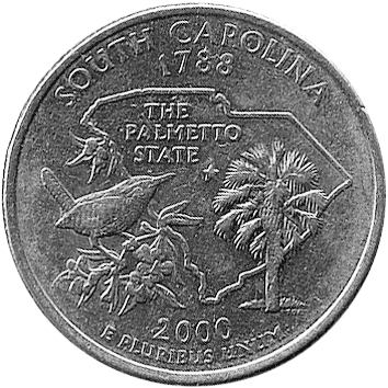 25 Центів (Cents) ("квотер" – "quarter") - 2000 - США (штат Південна Кароліна)