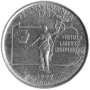 25 Центів (Cents) ("квотер" – "quarter") - 1999 - США (штат Пенсильванія)