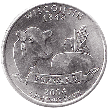 25 Центів (Cents) ("квотер" - "quarter") - 2004 (квотер: Вісконсин) - США