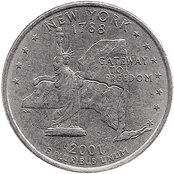 25 Центів (Cents) ("квотер" – "quarter") - 2001 - США (штат Нью Йорк)
