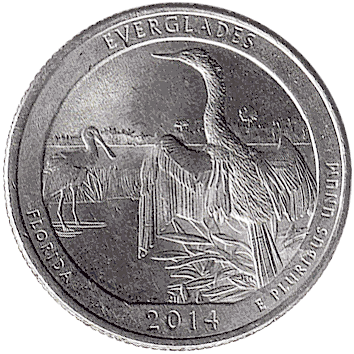 25 Центів (Cents) ("квотер" – "quarter") - 2014 - США (штат Флорида (Florida), Національний парк "Еверглейдс")