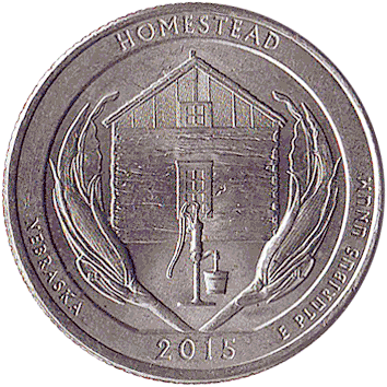 25 Центів (Cents) ("квотер" – "quarter") - 2015 - США (штат Небраска, Національний монумент "Гомстед")