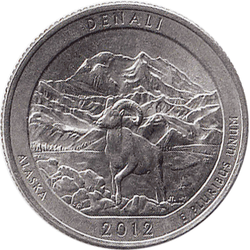 25 Центів (Cents) ("квотер" – "quarter") - 2012 - США (штат Аляска (Alaska), Національний парк "Деналі")