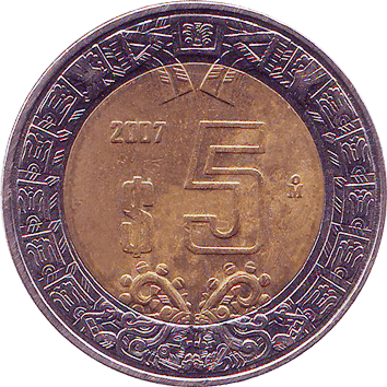 5 Pesos - 2007 - Mexico 5 Песо (Pesos) - 2007 - Мексика