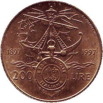 200 Лір (Lire) - 1997 - Італія - 100-річчя Італійської військово-морської ліги