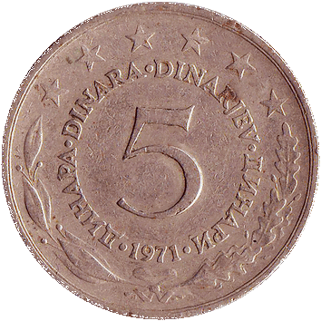 5 Динарів (Dinara) - 1971 - Югославія