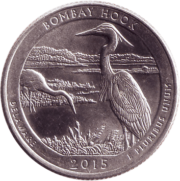 25 Центів (Cents) ("квотер" – "quarter") - 2015 - США (штат Делавер, Національна резервація дикої природи "Бомбей-Гук")