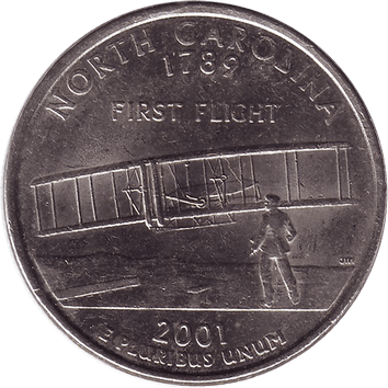 25 Центів (Cents) ("квотер" – "quarter") - 2001 - США (штат Північна Кароліна)