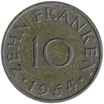 10 Франк - 1954 - Саарланд