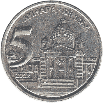 5 Динарів (Dinara) - 2002 - Югославія