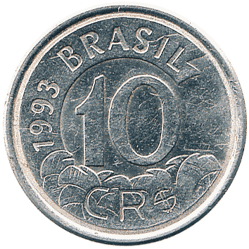 10 Крузейро Реалів (Cruzeiros Reais) - 1993 - Бразилія
