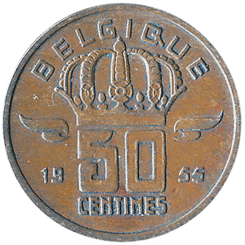 50 Сантимів (Centimes) - 1955 - Бельгія