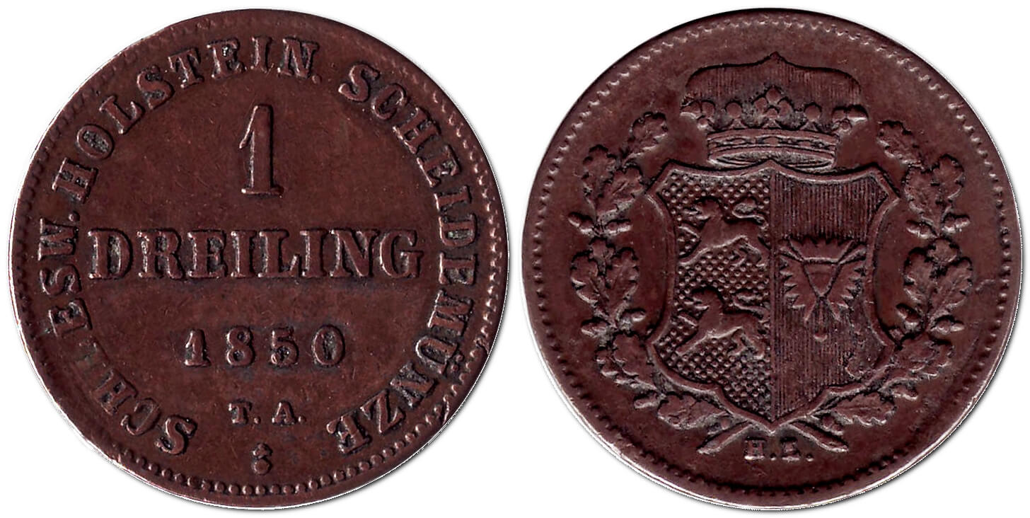 Драйлінг, 1850 – монета Шлезвіг-Гольштейна (Німеччина)