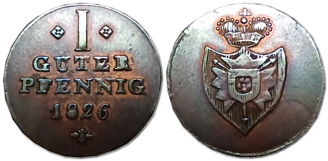 Гутерпфеніг, 1826 – монета Князівства Шаумбург-Ліппе (Німеччина)