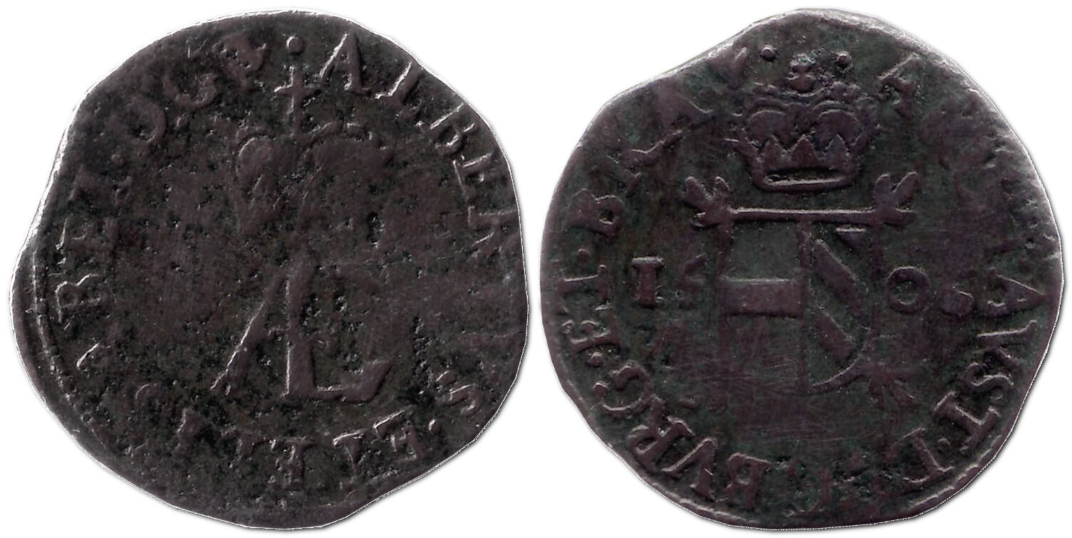 2 Пеннінги, 1606 – монета Іспанських (пізніше – Австрійських) Нідерландів: нинішня територія Бельгії