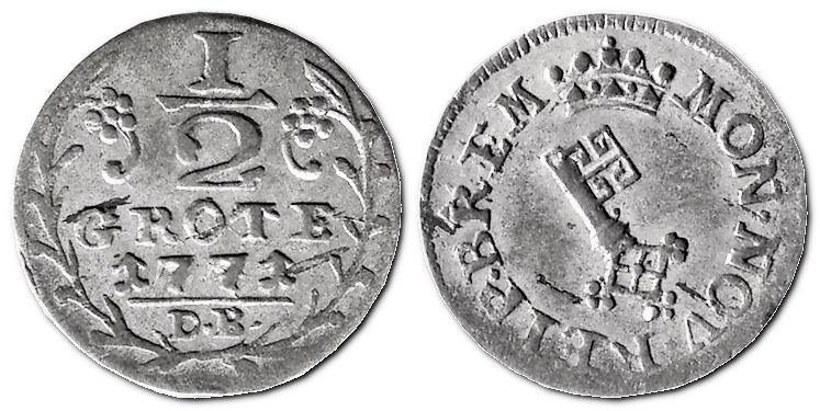 монета Німеччини (Бремен): 1/2 Гротена (Grote) – 1771