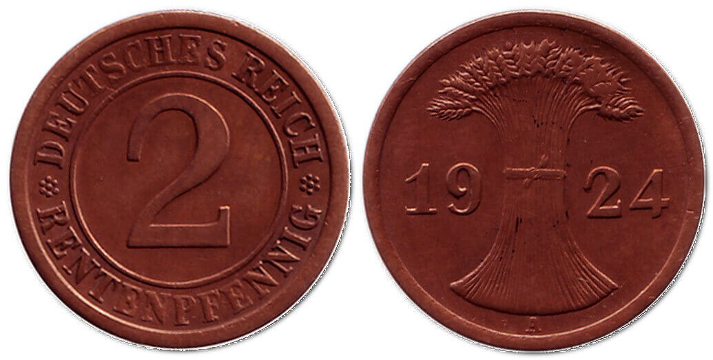 2 рентенпфеніги, 1924 – монета Німеччини (Веймарська Республіка)