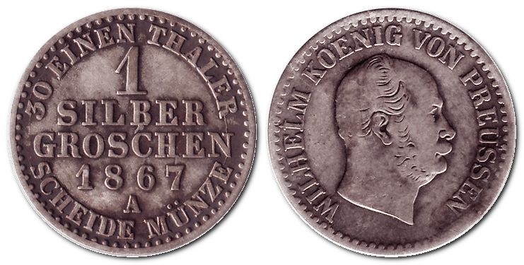 монета Пруссії (Німеччина): 1 Зільбергрошен – 1867